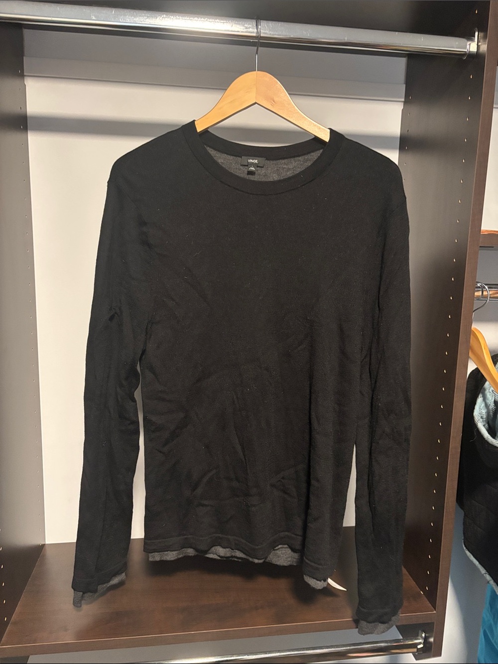 Vince Black Long-Sleeve Crewneck Sweater Two Layer